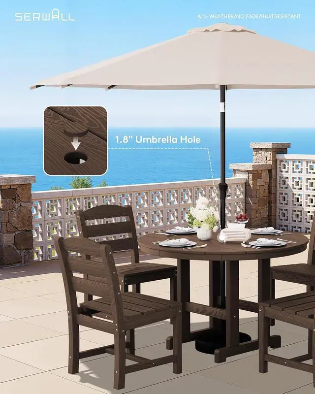 Alt view image 2 of 7 - 5-Piece Patio Dining Sets, HDPE Outdoor Table and Chairs Furniture Set, 45" Round Dining Table and 4 Armless Dining Chairs, Coffee