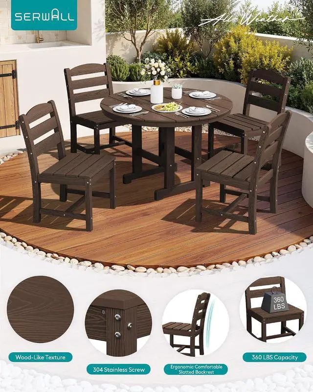 Alt view image 4 of 7 - 5-Piece Patio Dining Sets, HDPE Outdoor Table and Chairs Furniture Set, 45" Round Dining Table and 4 Armless Dining Chairs, Coffee