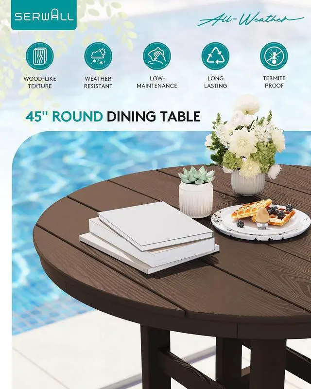 Alt view image 7 of 7 - 5-Piece Patio Dining Sets, HDPE Outdoor Table and Chairs Furniture Set, 45" Round Dining Table and 4 Armless Dining Chairs, Coffee