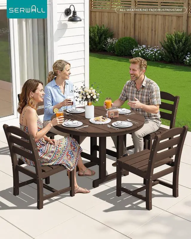 Alt view image 6 of 7 - 5-Piece Patio Dining Sets, HDPE Outdoor Table and Chairs Furniture Set, 45" Round Dining Table and 4 Armless Dining Chairs, Coffee