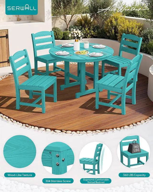 Alt view image 5 of 7 - 6-Piece Patio Dining Sets, HDPE Outdoor Table and Chairs Furniture Set with Umbrella, 45" Round Dining Table & 4 Armless Dining Chairs & 1 9FT Umbrella, Aruba(Not Include Umbrella Base)