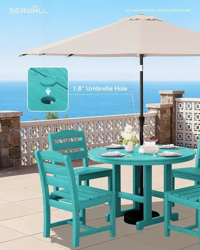 Alt view image 3 of 7 - 5-Piece Patio Dining Sets, HDPE Outdoor Table and Chairs Furniture Set, 45" Round Dining Table and 4 Armless Dining Chairs, Aruba