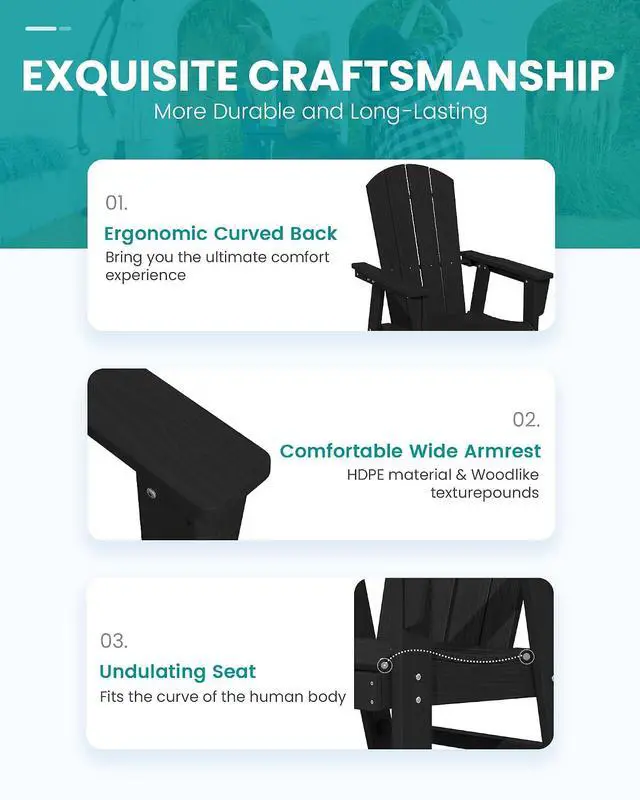 Alt view image 3 of 7 - Outdoor Adirondack Dining Chair Set of 2, All Weather HDPE Patio Chairs, Black