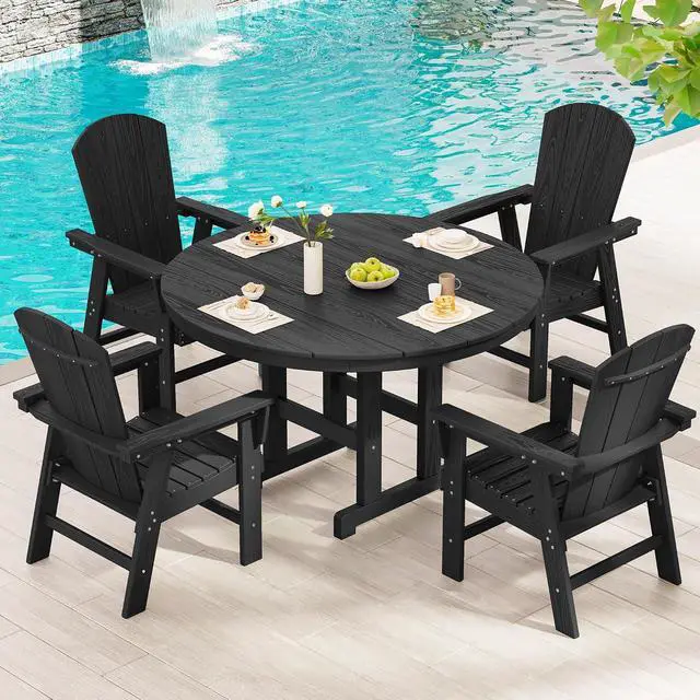 Alt view image 2 of 7 - Outdoor Adirondack Dining Chair Set of 2, All Weather HDPE Patio Chairs, Black