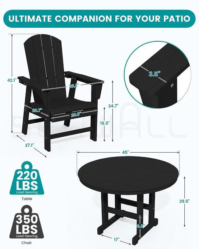 Alt view image 4 of 7 - Outdoor Adirondack Dining Chair Set of 2, All Weather HDPE Patio Chairs, Black