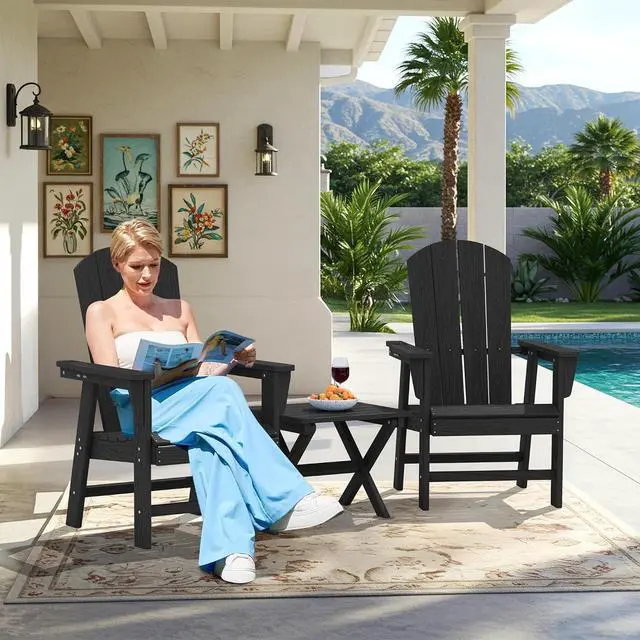 Alt view image 6 of 7 - Outdoor Adirondack Dining Chair Set of 2, All Weather HDPE Patio Chairs, Black