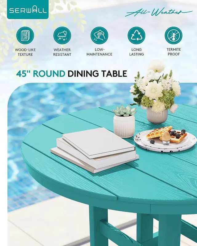 Alt view image 4 of 7 - 6-Piece Patio Dining Sets, HDPE Outdoor Table and Chairs Furniture Set with Umbrella, 45" Round Dining Table & 4 Armless Dining Chairs & 1 9FT Umbrella, Aruba(Not Include Umbrella Base)