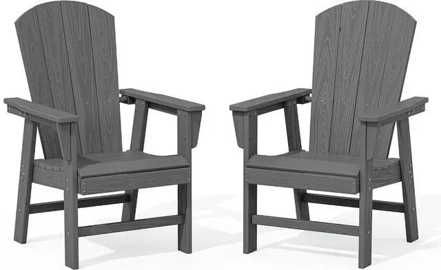 Main image of Outdoor Adirondack Dining Chair Set of 2, All Weather HDPE Patio Chairs, Grey