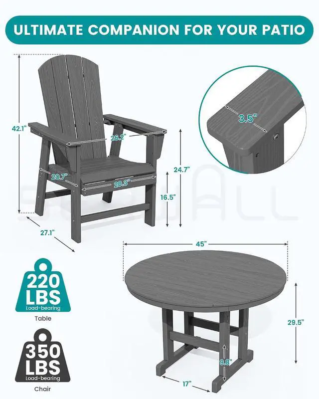 Alt view image 4 of 7 - Outdoor Adirondack Dining Chair Set of 2, All Weather HDPE Patio Chairs, Grey