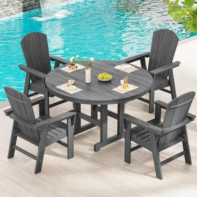 Alt view image 2 of 7 - Outdoor Adirondack Dining Chair Set of 2, All Weather HDPE Patio Chairs, Grey