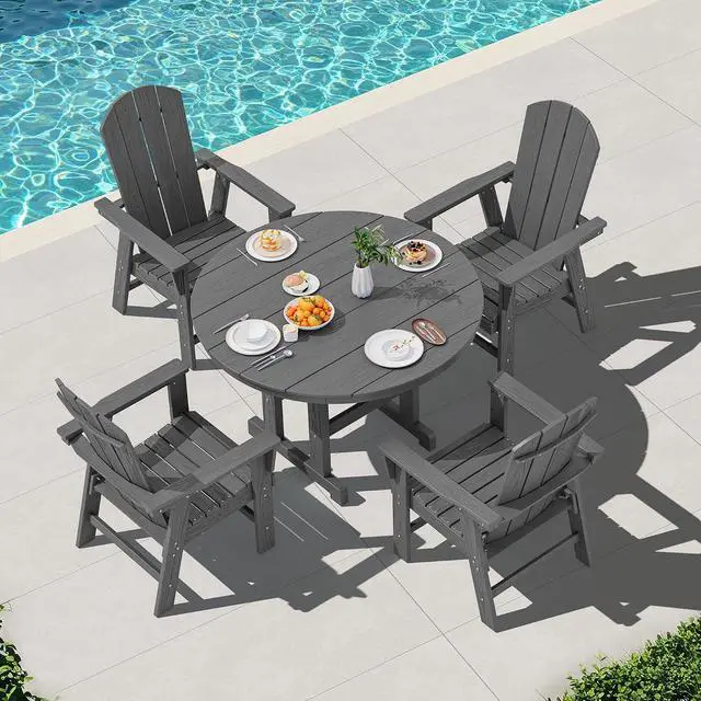 Alt view image 5 of 7 - Outdoor Adirondack Dining Chair Set of 2, All Weather HDPE Patio Chairs, Grey