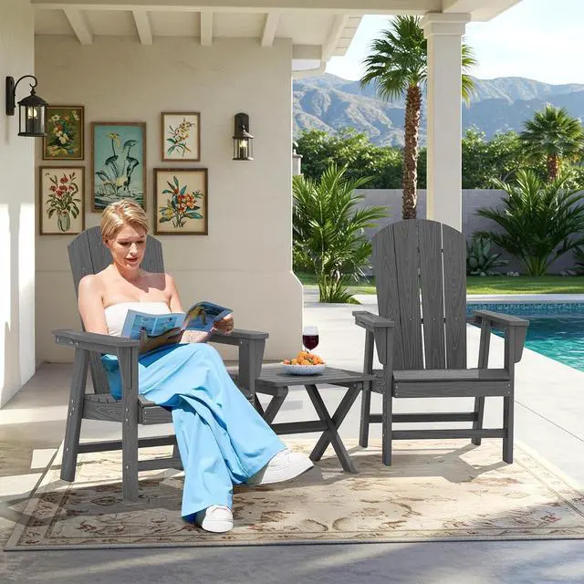 Alt view image 6 of 7 - Outdoor Adirondack Dining Chair Set of 2, All Weather HDPE Patio Chairs, Grey