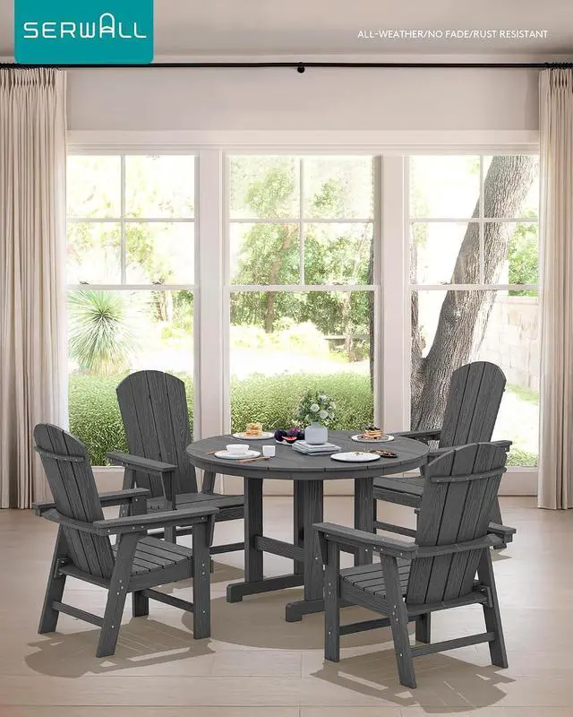 Alt view image 7 of 7 - Outdoor Adirondack Dining Chair Set of 2, All Weather HDPE Patio Chairs, Grey