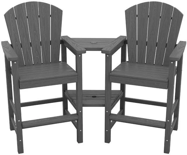 Main image of Tall Adirondack Chairs Set of 2 with Double Layer Connecting Tray, HDPE Bar Height Outdoor Chairs, Wood-Like Adirondack Bar Stools for Patio, Balcony, Porch, Grey