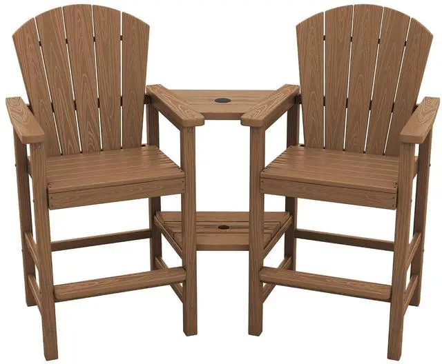 Main image of Tall Adirondack Chairs Set of 2 with Double Layer Connecting Tray, HDPE Bar Height Outdoor Chairs, Wood-Like Adirondack Bar Stools for Patio, Balcony, Porch, Brown