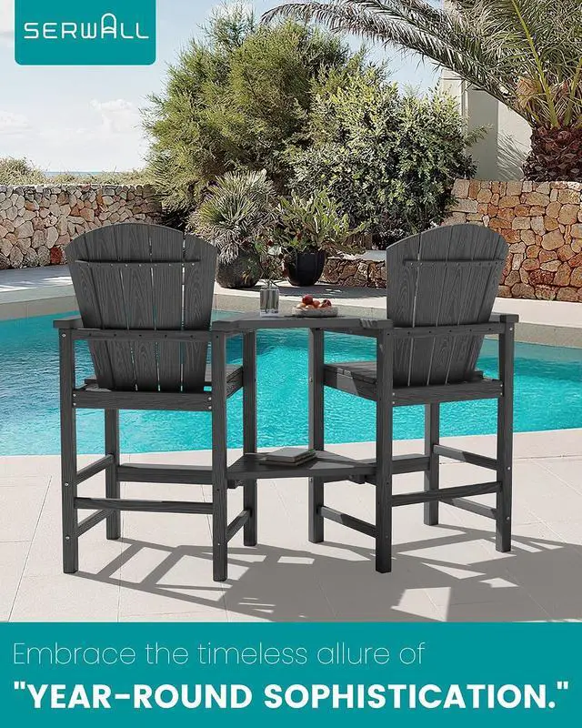 Alt view image 6 of 7 - Tall Adirondack Chairs Set of 2 with Double Layer Connecting Tray, HDPE Bar Height Outdoor Chairs, Wood-Like Adirondack Bar Stools for Patio, Balcony, Porch, Grey