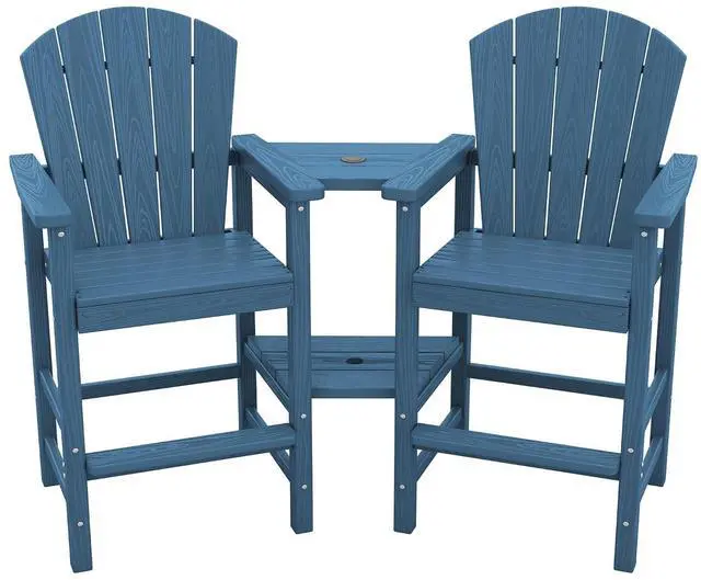 Main image of Tall Adirondack Chairs Set of 2 with Double Layer Connecting Tray, HDPE Bar Height Outdoor Chairs, Wood-Like Adirondack Bar Stools for Patio, Balcony, Porch, Blue
