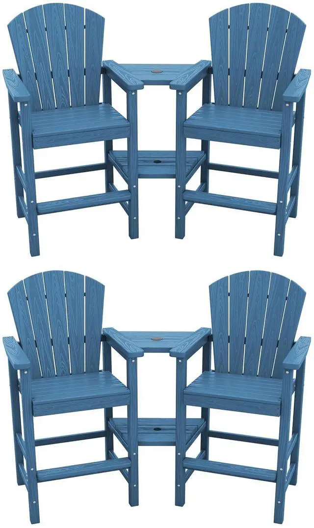 Main image of Tall Adirondack Chairs Set of 4 with Double Layer Connecting Tray, HDPE Bar Height Outdoor Chairs, Wood-Like Adirondack Bar Stools for Patio, Balcony, Porch, Blue