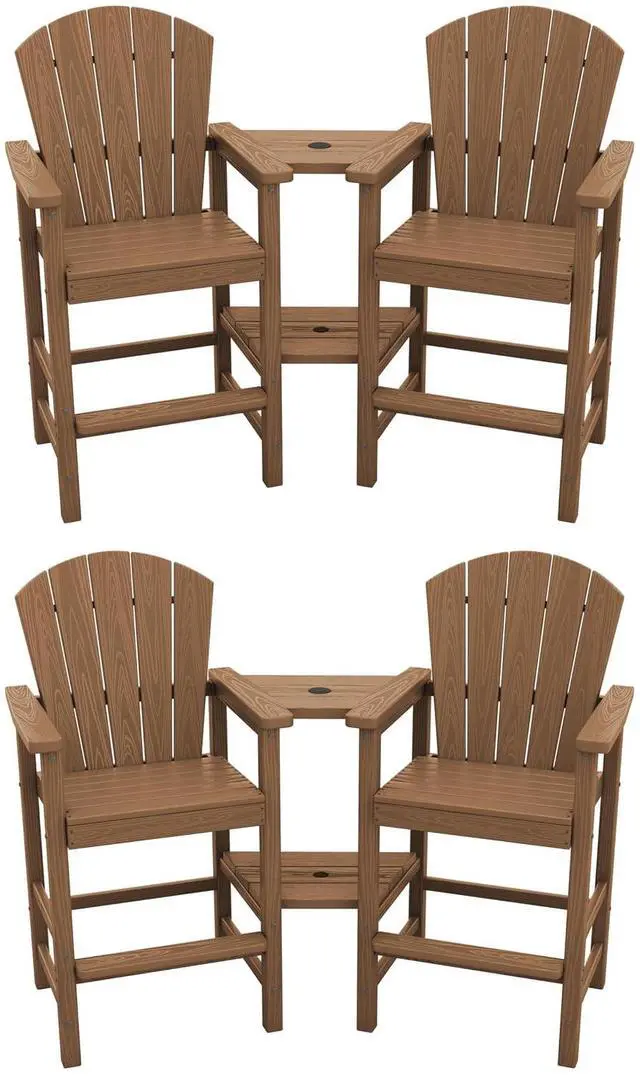 Main image of Tall Adirondack Chairs Set of 4 with Double Layer Connecting Tray, HDPE Bar Height Outdoor Chairs, Wood-Like Adirondack Bar Stools for Patio, Balcony, Porch, Brown