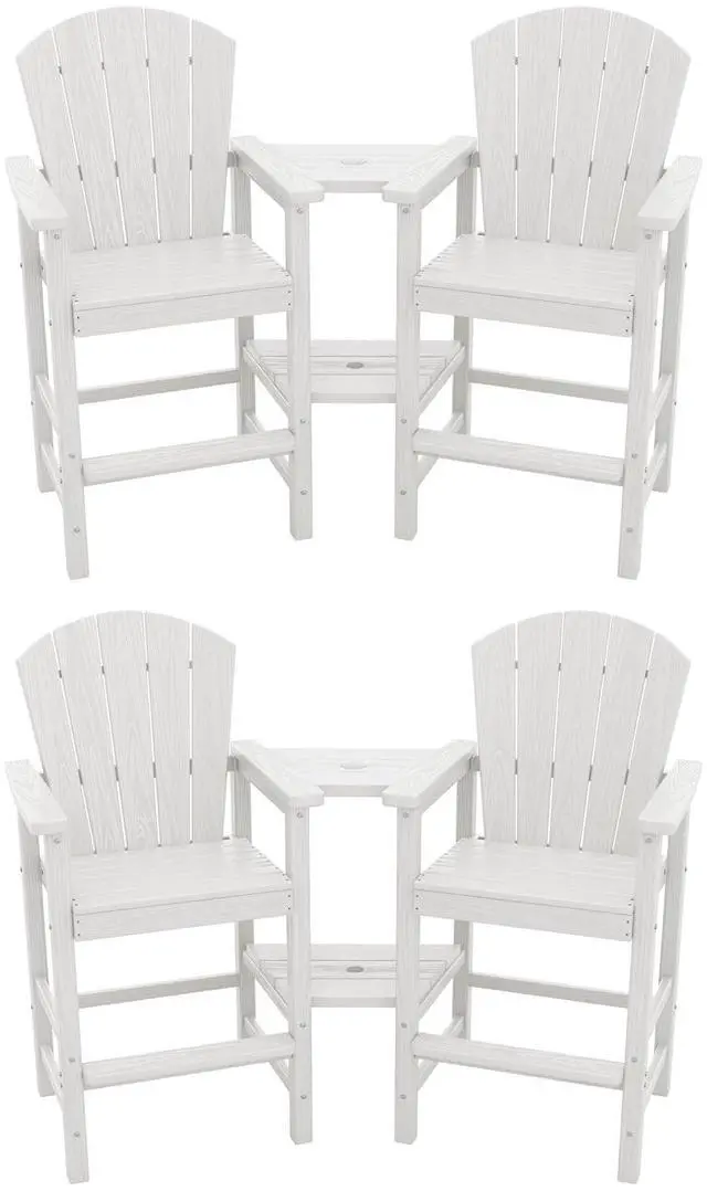 Main image of Tall Adirondack Chairs Set of 4 with Double Layer Connecting Tray, HDPE Bar Height Outdoor Chairs, Wood-Like Adirondack Bar Stools for Patio, Balcony, Porch, White