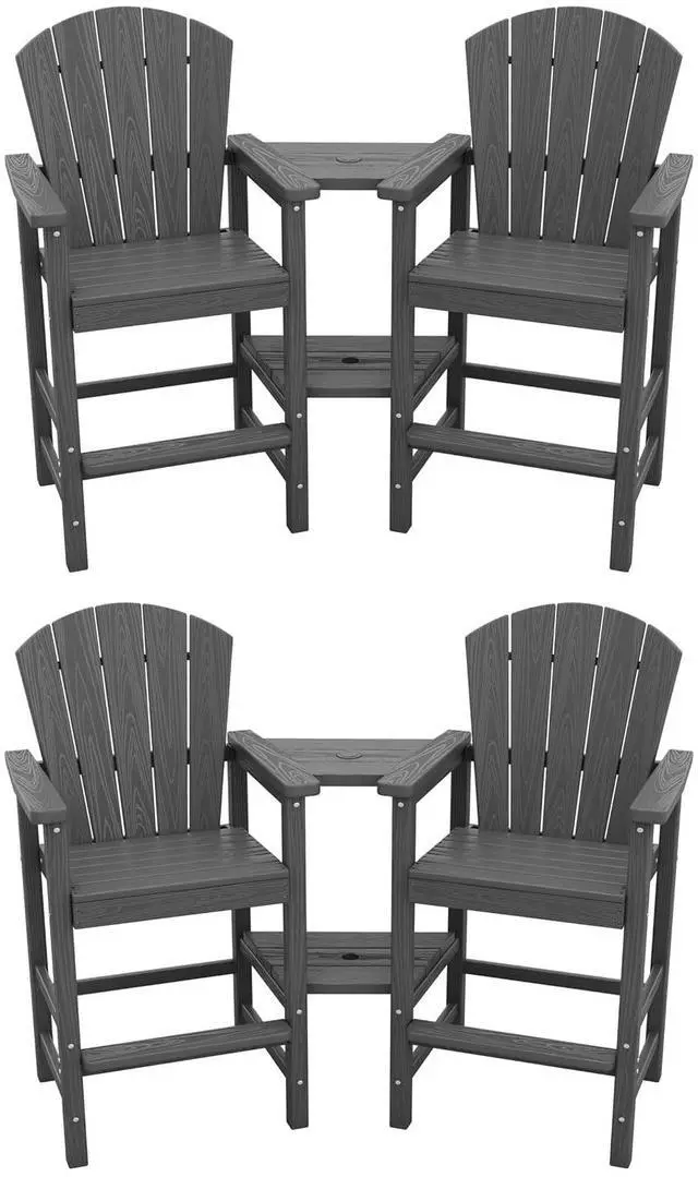 Main image of Tall Adirondack Chairs Set of 4 with Double Layer Connecting Tray, HDPE Bar Height Outdoor Chairs, Wood-Like Adirondack Bar Stools for Patio, Balcony, Porch, Grey