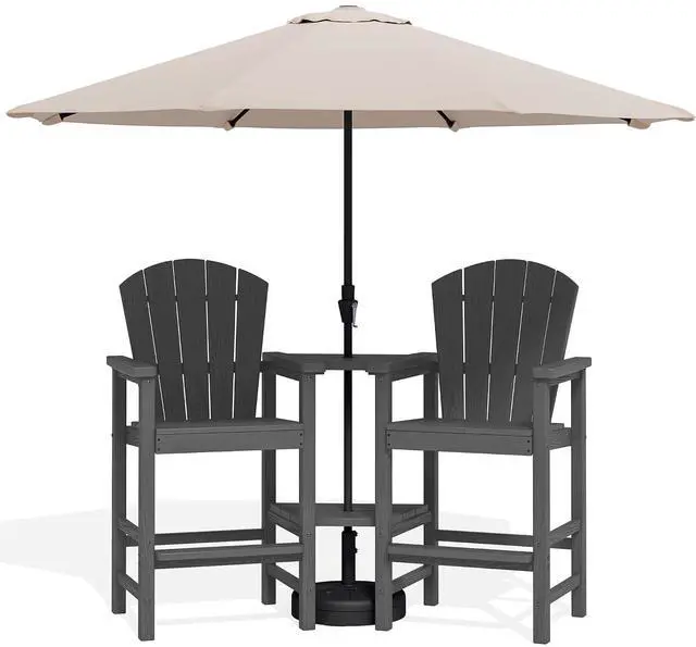 Main image of Tall Adirondack Chairs Set of 2 with 9FT Umbrella, HDPE Bar Height Outdoor Chairs, Wood-Like Adirondack Bar Stools for Patio, Balcony, Porch, Gray