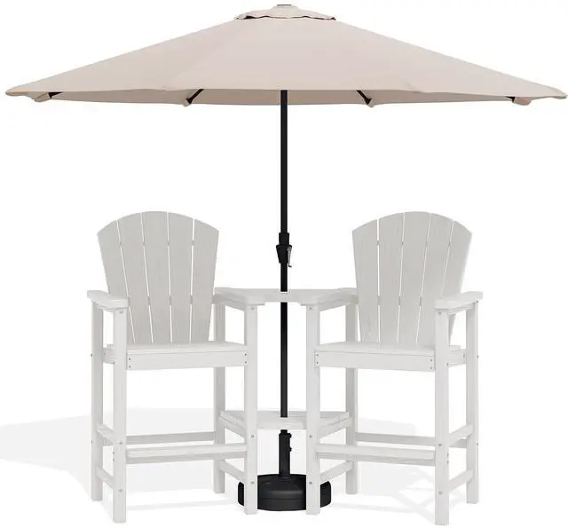 Main image of Tall Adirondack Chairs Set of 2 with 9FT Umbrella, HDPE Bar Height Outdoor Chairs, Wood-Like Adirondack Bar Stools for Patio, Balcony, Porch, White