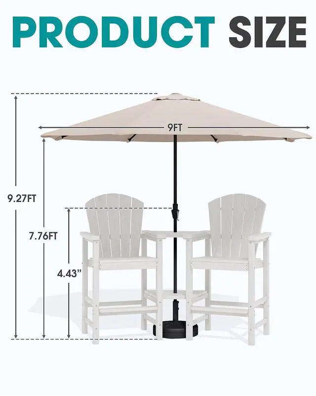 Alt view image 2 of 7 - Tall Adirondack Chairs Set of 2 with 9FT Umbrella, HDPE Bar Height Outdoor Chairs, Wood-Like Adirondack Bar Stools for Patio, Balcony, Porch, White