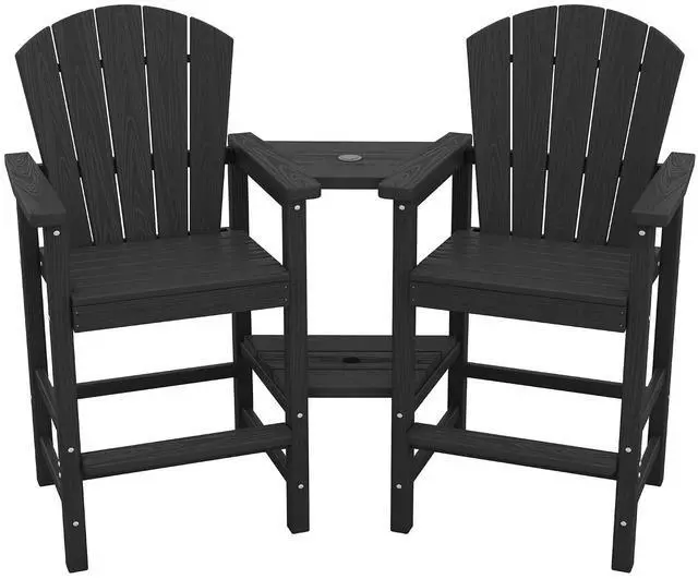 Main image of Tall Adirondack Chairs Set of 2 with Double Layer Connecting Tray, HDPE Bar Height Outdoor Chairs, Wood-Like Adirondack Bar Stools for Patio, Balcony, Porch, Black