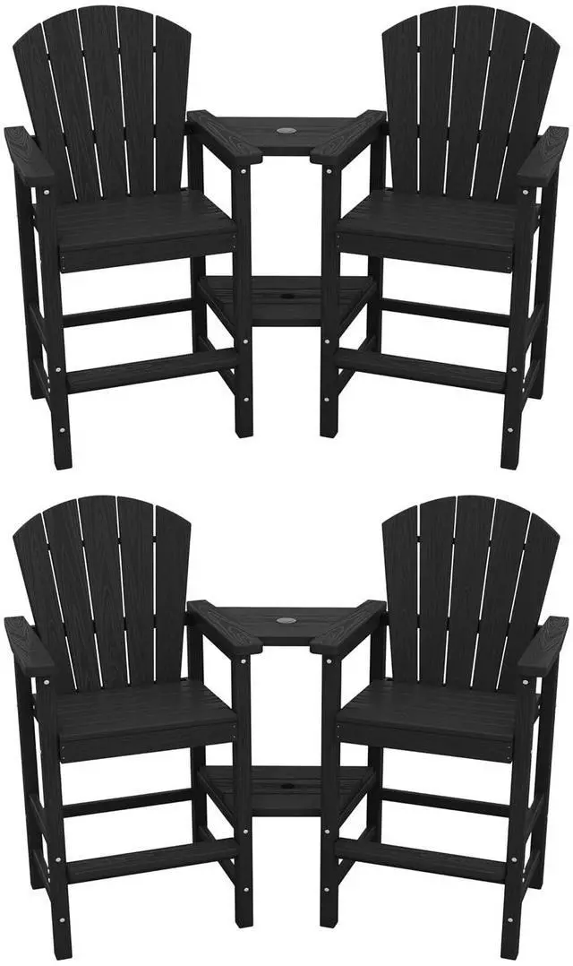 Main image of Tall Adirondack Chairs Set of 4 with Double Layer Connecting Tray, HDPE Bar Height Outdoor Chairs, Wood-Like Adirondack Bar Stools for Patio, Balcony, Porch, Black
