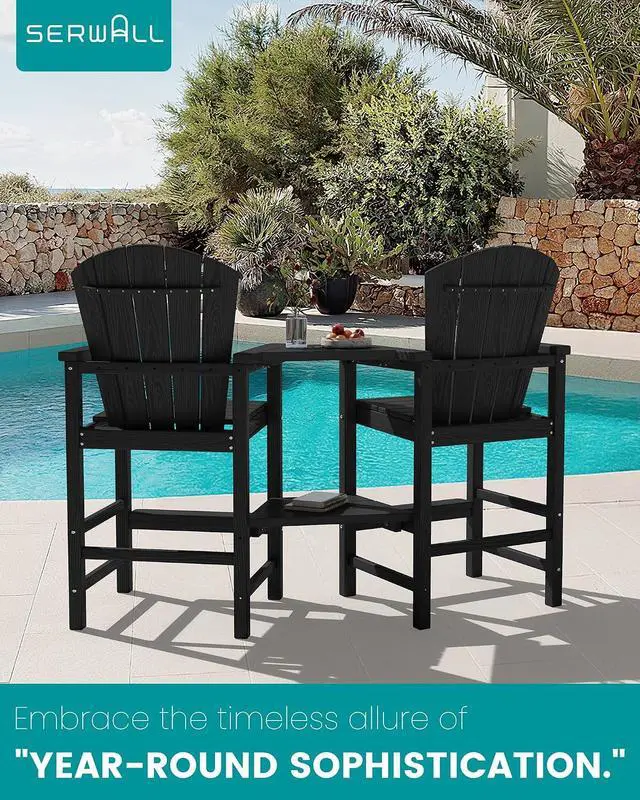 Alt view image 6 of 7 - Tall Adirondack Chairs Set of 2 with Double Layer Connecting Tray, HDPE Bar Height Outdoor Chairs, Wood-Like Adirondack Bar Stools for Patio, Balcony, Porch, Black