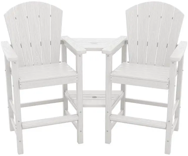 Main image of Tall Adirondack Chairs Set of 2 with Double Layer Connecting Tray, HDPE Bar Height Outdoor Chairs, Wood-Like Adirondack Bar Stools for Patio, Balcony, Porch, White