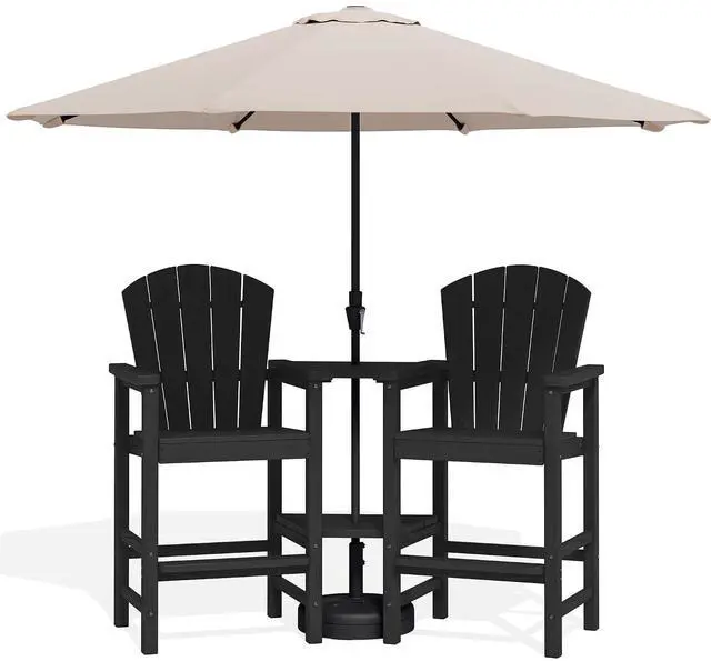 Main image of Tall Adirondack Chairs Set of 2 with 9FT Umbrella, HDPE Bar Height Outdoor Chairs, Wood-Like Adirondack Bar Stools for Patio, Balcony, Porch, Black