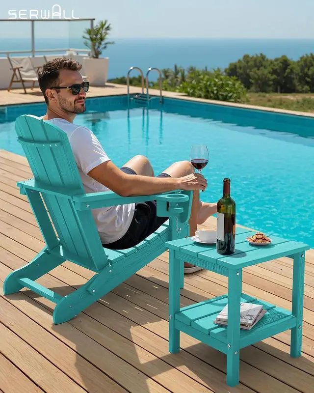 Alt view image 2 of 7 - 2-Tier HDPE Outdoor Side Table, Weatherproof Rectangular Adirondack Side Table, Aruba
