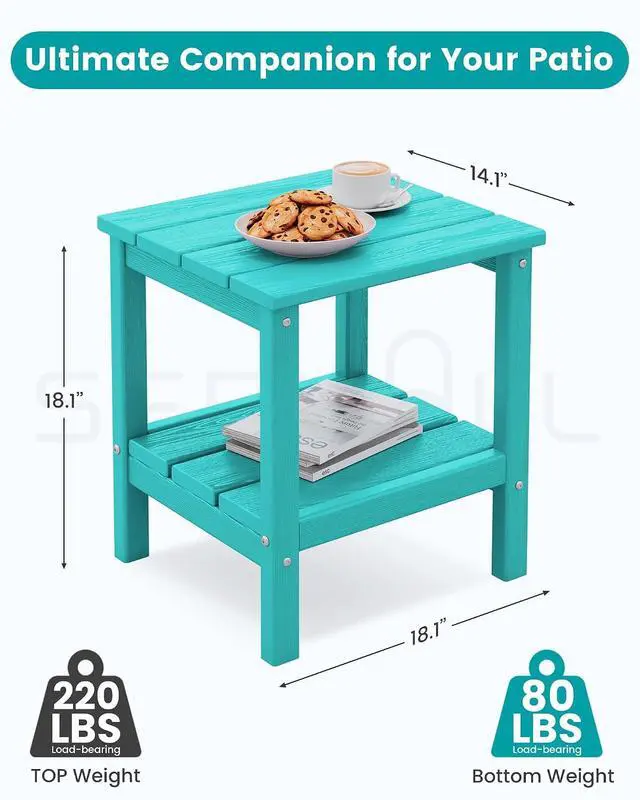 Alt view image 3 of 7 - 2-Tier HDPE Outdoor Side Table, Weatherproof Rectangular Adirondack Side Table, Aruba