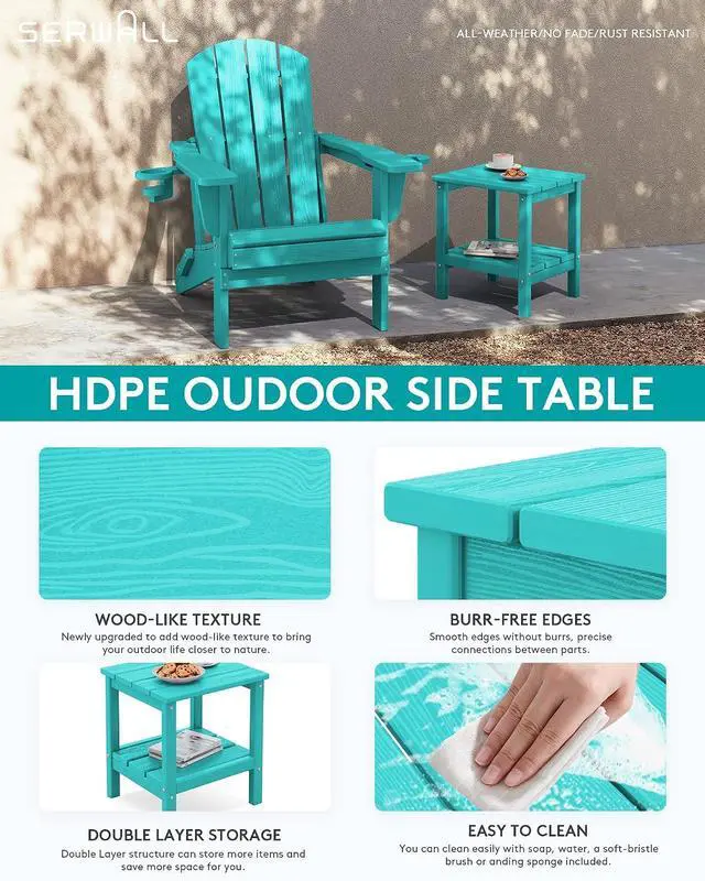 Alt view image 5 of 7 - 2-Tier HDPE Outdoor Side Table, Weatherproof Rectangular Adirondack Side Table, Aruba