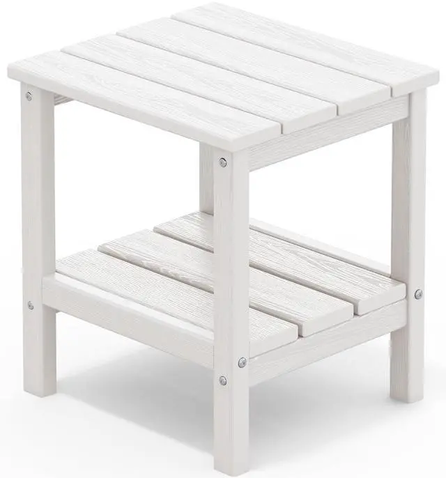 Main image of 2-Tier HDPE Outdoor Side Table, Weatherproof Rectangular Adirondack Side Table, White