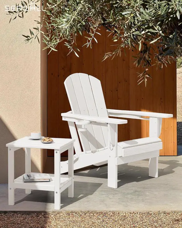 Alt view image 2 of 7 - 2-Tier HDPE Outdoor Side Table, Weatherproof Rectangular Adirondack Side Table, White