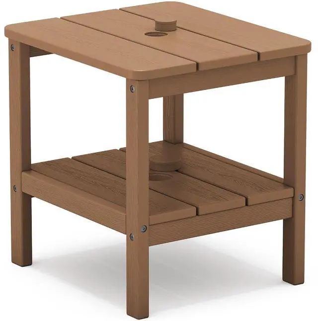 Main image of 2-Tier HDPE Outdoor Side Table, Weatherproof Rectangular Adirondack Side Table, Brown