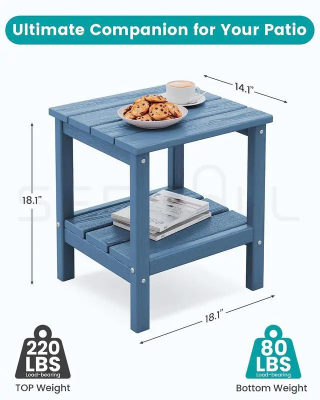 Alt view image 2 of 7 - 2-Tier HDPE Outdoor Side Tables Set of 4, Weatherproof Rectangular Adirondack Side Table, Blue