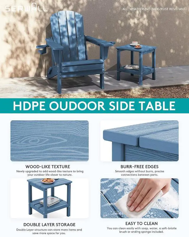 Alt view image 4 of 7 - 2-Tier HDPE Outdoor Side Tables Set of 4, Weatherproof Rectangular Adirondack Side Table, Blue