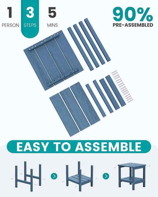 Alt view image 5 of 7 - 2-Tier HDPE Outdoor Side Tables Set of 4, Weatherproof Rectangular Adirondack Side Table, Blue