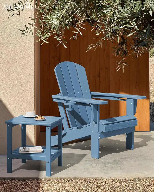 Alt view image 6 of 7 - 2-Tier HDPE Outdoor Side Tables Set of 4, Weatherproof Rectangular Adirondack Side Table, Blue