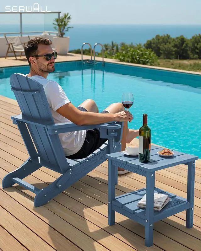 Alt view image 7 of 7 - 2-Tier HDPE Outdoor Side Tables Set of 4, Weatherproof Rectangular Adirondack Side Table, Blue