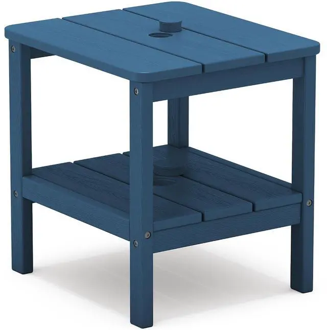 Main image of 2-Tier HDPE Outdoor Side Table, Weatherproof Rectangular Adirondack Side Table, Blue