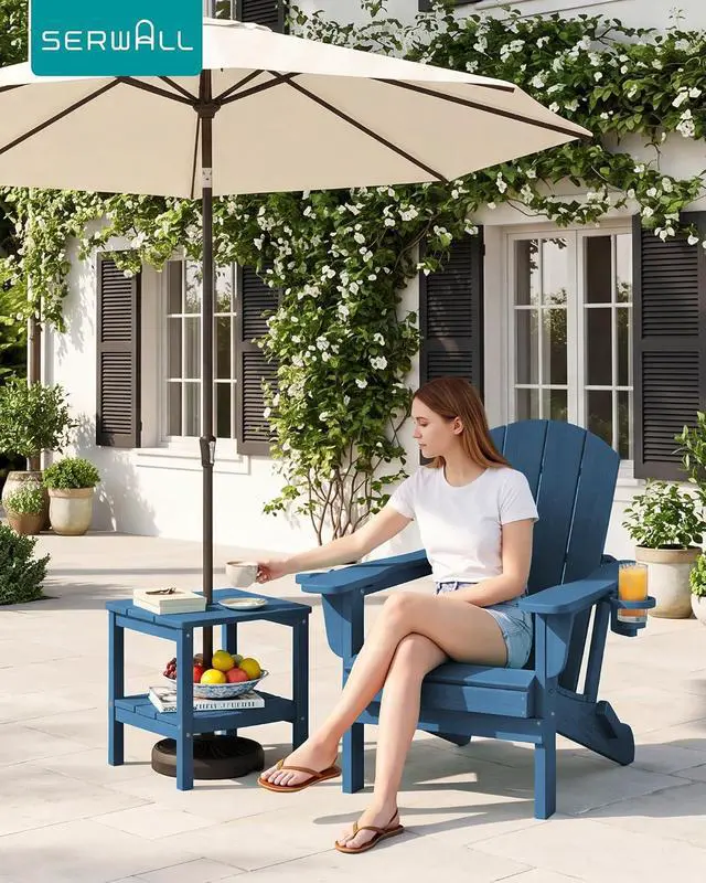 Alt view image 2 of 7 - 2-Tier HDPE Outdoor Side Table, Weatherproof Rectangular Adirondack Side Table, Blue