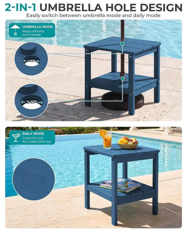 Alt view image 4 of 7 - 2-Tier HDPE Outdoor Side Table, Weatherproof Rectangular Adirondack Side Table, Blue