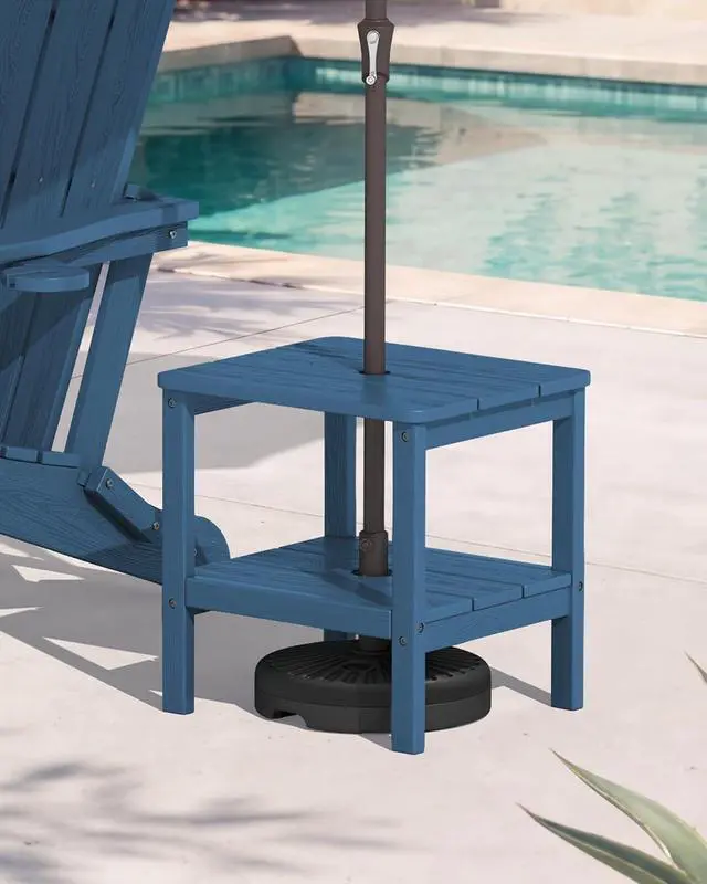 Alt view image 7 of 7 - 2-Tier HDPE Outdoor Side Table, Weatherproof Rectangular Adirondack Side Table, Blue