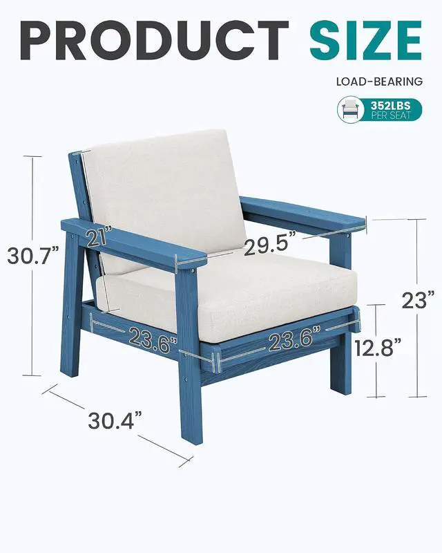 Alt view image 5 of 7 - Patio Furniture Set with 33 Fire Pit Table, HDPE Outdoor Sectional Sofa Set with Thickened Cushions, Blue Frame with Khaki Cushions