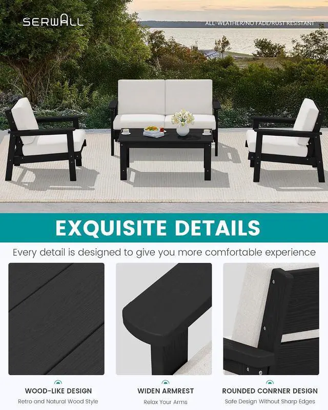 Alt view image 4 of 7 - Outdoor Loveseat, Black Frame and Khaki Cushion